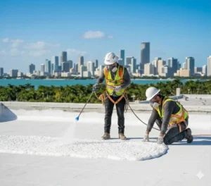 Roofers Spraying foam on roof